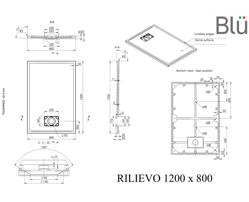 Поддон для душа BLU Rilievo Rect Прямоугольный 120x80см