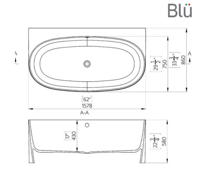 Akmens masas vanna BLU Nova 157.8x 8cm