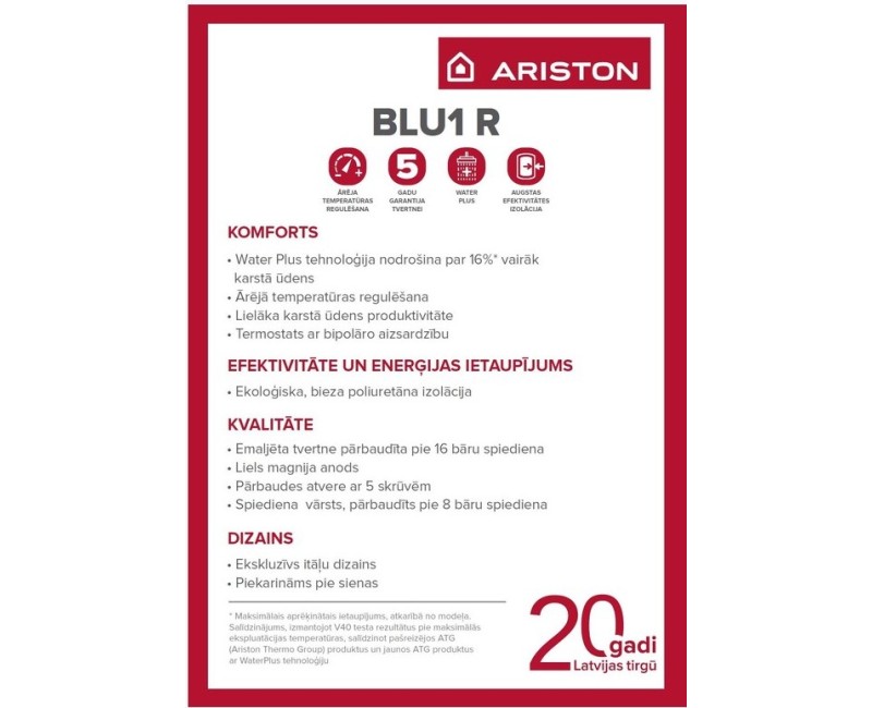 Водонагреватель (бойлер) ARISTON BLU1 R 50 В 1,5 кВт 50 л вертикальный (3201890)