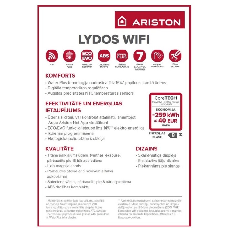 Elektriskais Ūdens Sildītājs (Boilers) Ariston Lydos WIFI 80, Vertikāls, 80l, 1,8kW (3201987) 110410 Elektriskais Ūdens Sildītājs (Boilers) Ariston Lydos WIFI 80, Vertikāls, 80l, 1,8kW (3201987) 110410