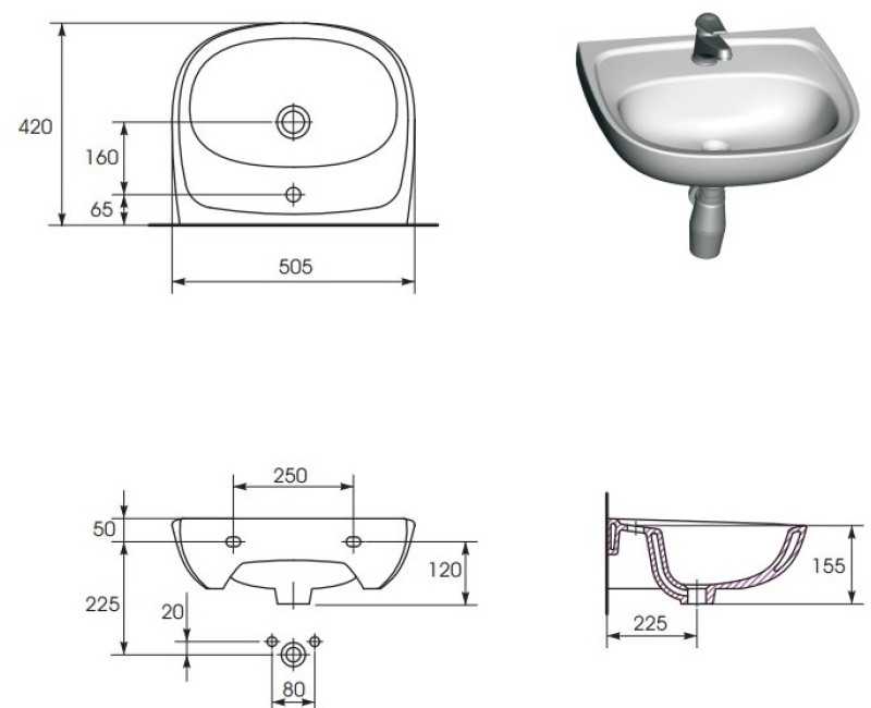 Vannas Istabas Izlietne CERSANIT MARKET 50 cm, K18-008