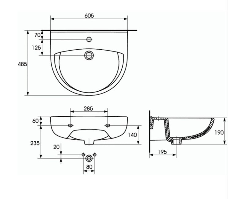 Vannas Istabas Izlietne Cersanit Market 60 48x60cm K18-012
