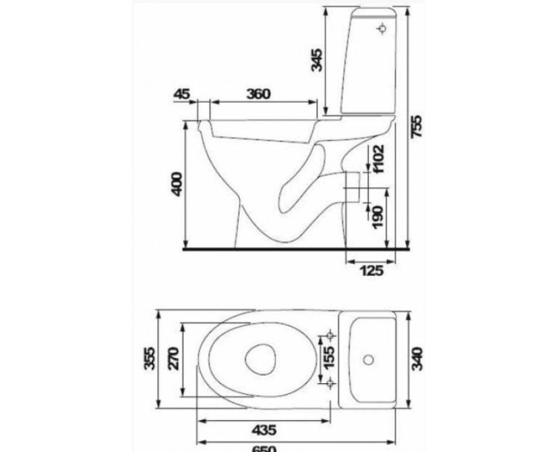 Tualetes Pods Cersanit Eko 2000 Ar Horizontālo Izvadu (90°), ar vāku, Balts K07-102-EX1