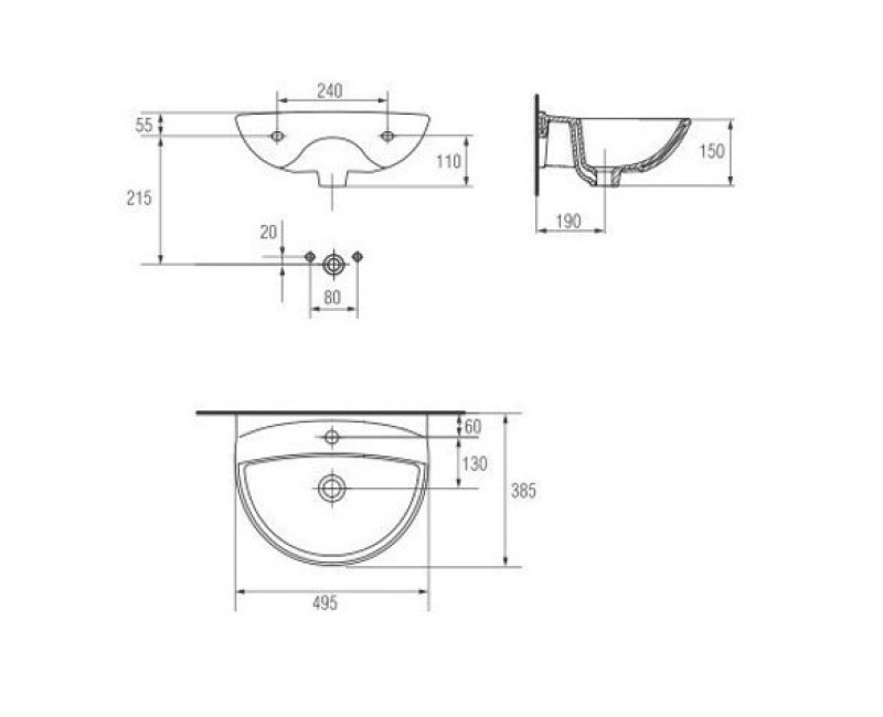 Vannas Istabas Izlietne Cersanit MITO 50 cm, TK001-004