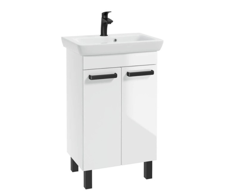 Vannas istabas skapītis CAPRI Deftrans ar izlietni Porto 55cm balts ar melniem rokturiem 001-Z-05507+3031