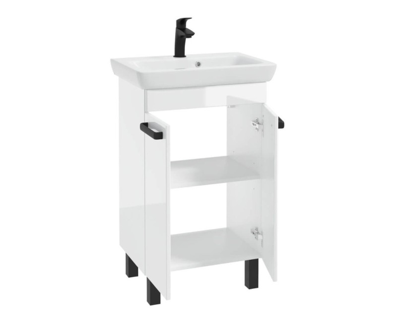 Vannas istabas skapītis CAPRI Deftrans ar izlietni Porto 55cm balts ar melniem rokturiem 001-Z-05507+3031