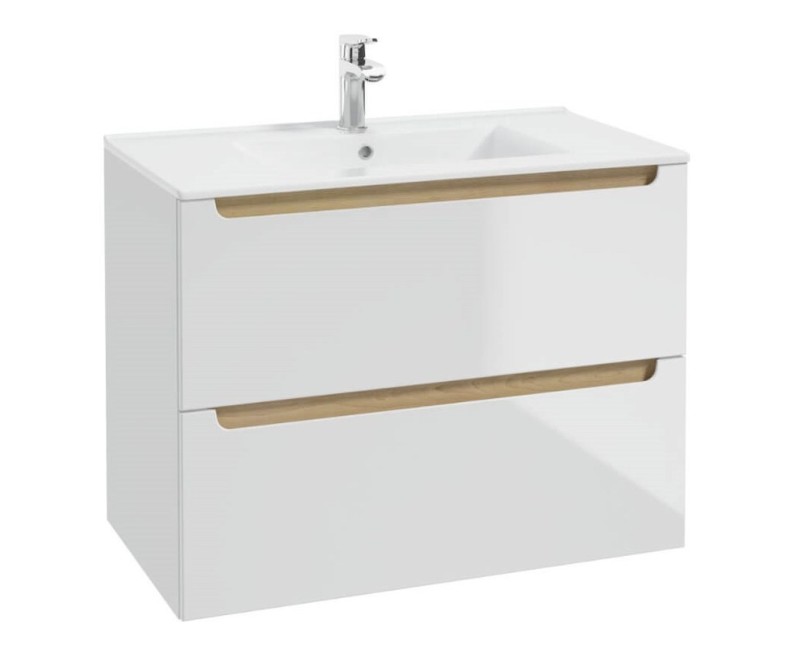 Vannas istabas skapītis STILLA Deftrans ar izlietni Plan 80cm balts+ozols 282-D-08004+1724