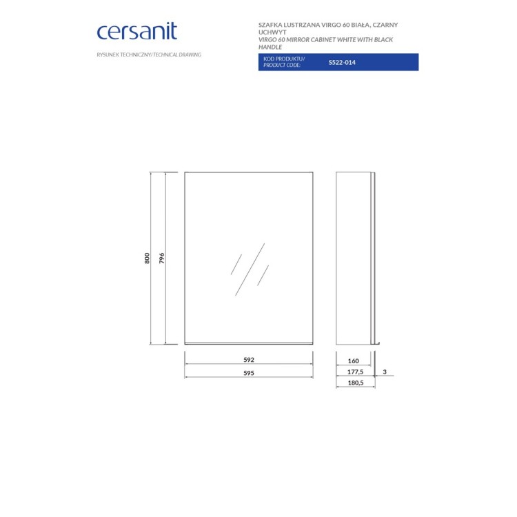 Зеркальный шкаф Cersanit VIRGO 60 с черной ручкой S522-014 Зеркальный шкаф Cersanit VIRGO 60 с черной ручкой S522-014