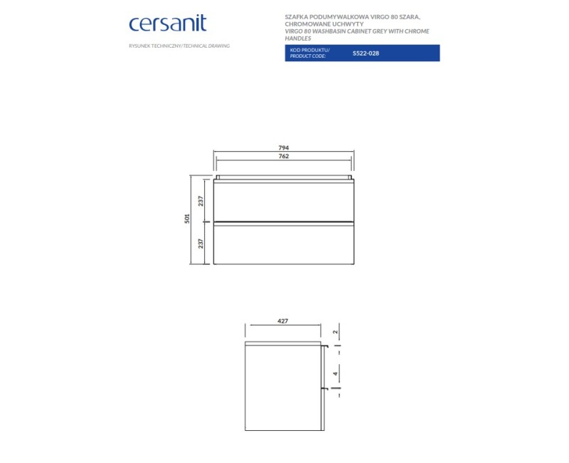 Шкаф для ванной Cersanit VIRGO 80 серый S522-028