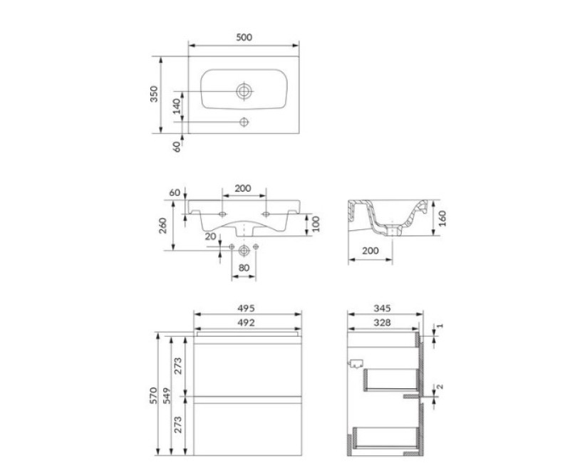 Vannas istabas skapītis ar izlietni Cersanit MODUO SLIM 50 Anthracite