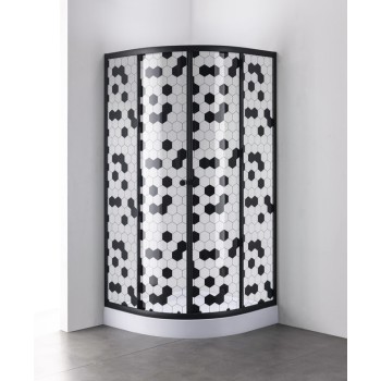 Dušas kabīne (stūris) Gotland Honeycomb GTL80X80HC 80x80cm H=195cm, pusapaļš, seklais (12cm) paliktnis, melns profils
