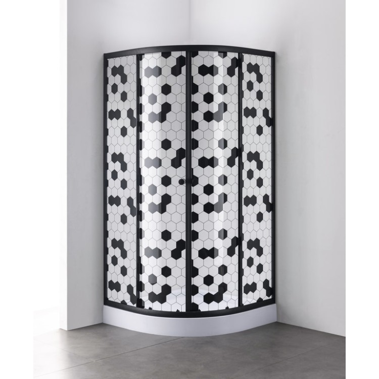 Dušas kabīne (stūris) Gotland Honeycomb GTL80X80HC 80x80cm H=195cm, pusapaļš, seklais (12cm) paliktnis, melns profils Dušas kabīne (stūris) Gotland Honeycomb GTL80X80HC 80x80cm H=195cm, pusapaļš, seklais (12cm) paliktnis, melns profils