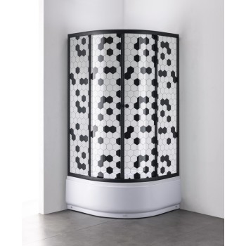 Dušas kabīne (stūris) Gotland Honeycomb GTH90X90HC 90x90cm H=195cm, pusapaļš, dziļs (40 cm) paliktnis, melns profils