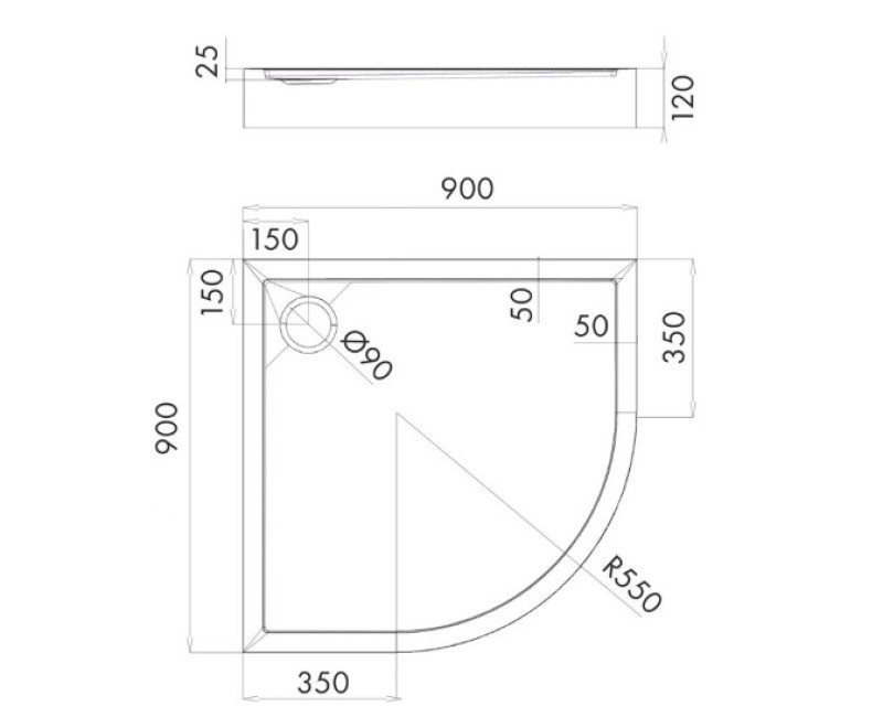 Душевой поддон Vento Black BL2634/C/ST/BLK 90X90x12, R550, черный