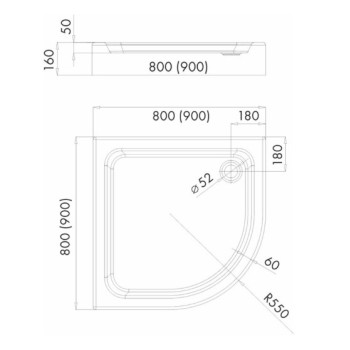 Душевой поддон 80x80cm Vento Tivoli, R550, H-160mm