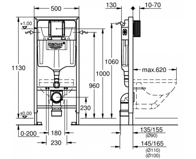 Grohe Rapid SL WC rāmis ar Skate Cosmo pogu, 39501000