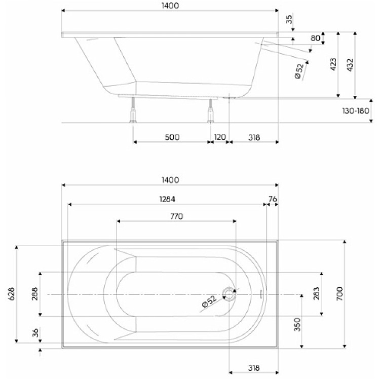 Vanna KOLO OPAL PLUS 140x70 ar kājām, XWP1240000 Vanna KOLO OPAL PLUS 140x70 ar kājām, XWP1240000