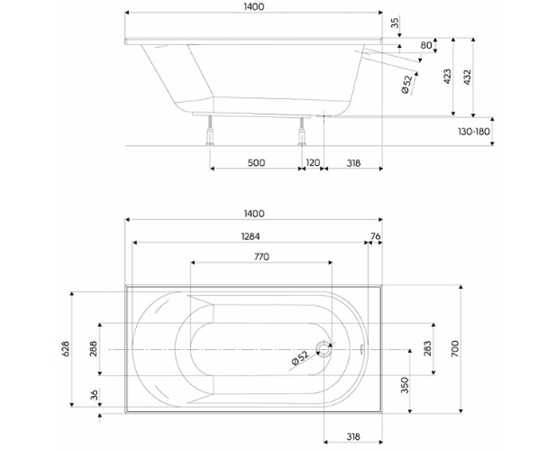 Ванна KOLO OPAL PLUS 160x70 на ножках, XWP1260000