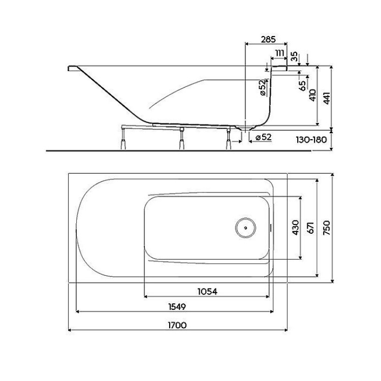Ванна с ручками KOLO COMFORT PLUS 1700х750 с ножками, XWP1471000 Ванна с ручками KOLO COMFORT PLUS 1700х750 с ножками, XWP1471000