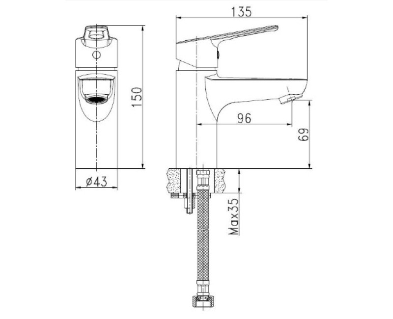 Ūdens Maisītājs vannas istabas izlietnei BORA Style BOSTY40B