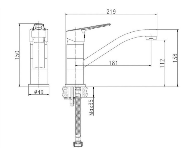 Ūdens Maisītājs virtuves izlietnei BORA Style ar snīpi 15cm BOSTY40F18