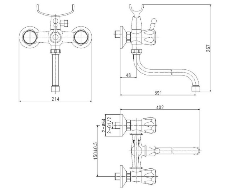 Смеситель для ванны и душа Bora Round с аксессуарами BORD25A