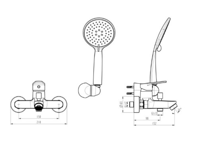 Смеситель для ванны и душа Bora Smart с аксессуарами хром KN4703