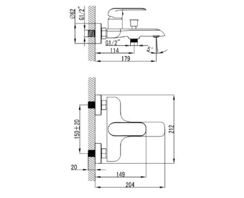 Смеситель для ванны/душа Vento Ravena RV43123W белый/хром