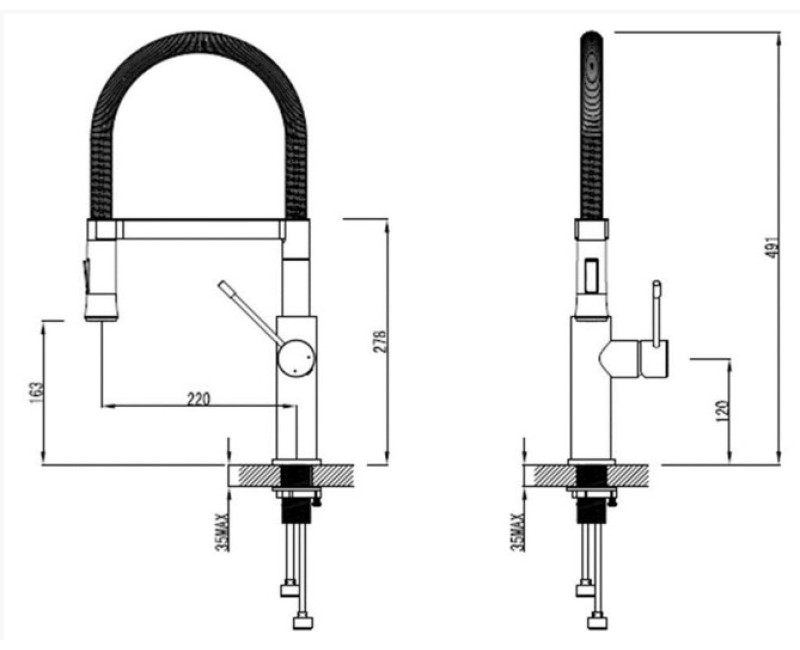 Смеситель для кухни Vento Cucina KH5690006C с изливом для воды, хромированный