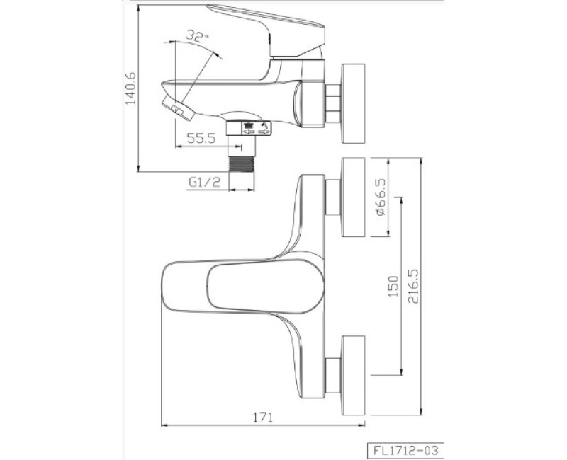 Смеситель для ванны/душа Vento Prato PR702-03 с хромированным покрытием