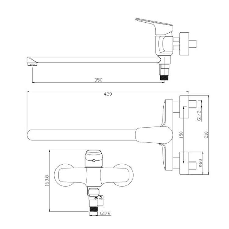 Ūdens Maisītājs vannai/dušai Vento Prato PR8106-1 ar garo 38mm snīpi bez aksesuāriem Ūdens Maisītājs vannai/dušai Vento Prato PR8106-1 ar garo 38mm snīpi bez aksesuāriem