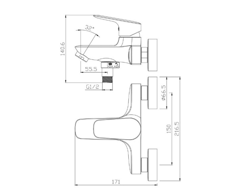 Смеситель для ванны/душа Vento Prato PR8103BL черного цвета