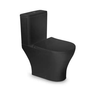 Унитаз Vento Harstad Rimless с сиденьем Duroplast Soft Close черный матовый, горизонтальный выпуск 3.6l, подача воды снизу