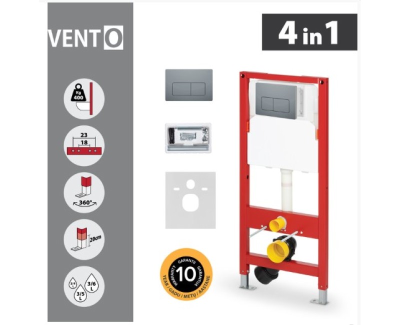 Встраиваемая рама для подвесного унитаза Vento 3 in1 с хромированной кнопкой 500X165mm, h=1125 mm