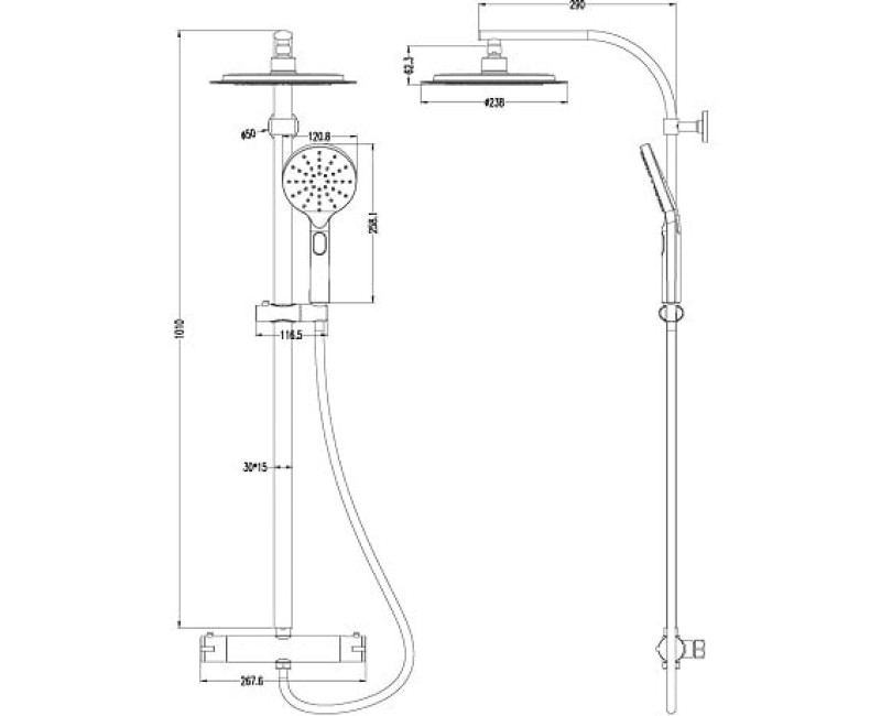 Душевой набор Schütte Madura черный с термосмесителем d 24