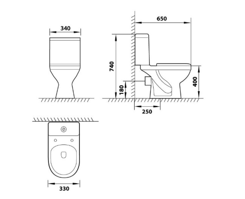 Tualetes Pods Vento Eland A2018 ar horizonālo izvādu, 3/6l, ar PP Soft Close vāku, ūdens padeve no apakšas