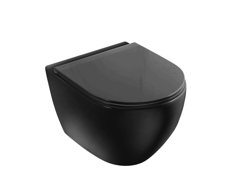 Piekaramais Tualetes Pods Vento Hugge TR2196DF-U18 Rimless matēts melns ar Duroplast Soft Clode poda vāku