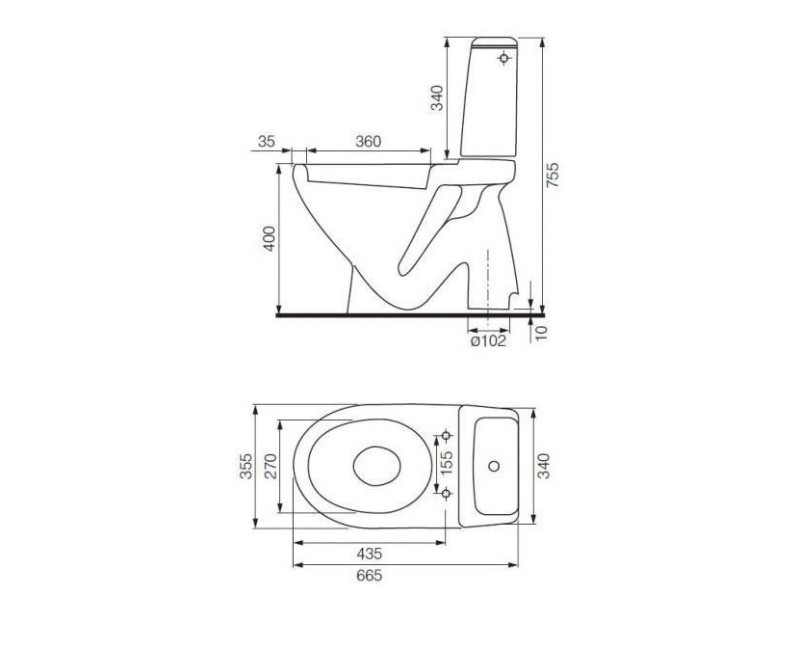 Унитаз CERSANIT EKO 2000 вертикальный слив, подача воды сбоку, без крышки 3/6л, К07-156