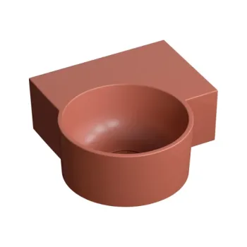 Vannas istabas izlietne Omnires OVO M+, montāžai uz virsmas vai pie sienas, labās puses, 33,5 × 34,5 cm, bez pārplūdes, matēta terakotas krāsa OVO335UWPTE