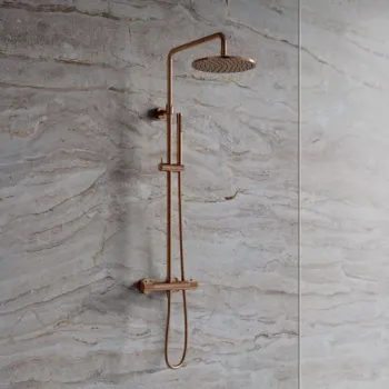 Dušas sistēma Omnires CONTOUR, montāžai pie sienas, ar termostatu, ar augšējo dušu un klausuli, birstēts varš CT8044CPB