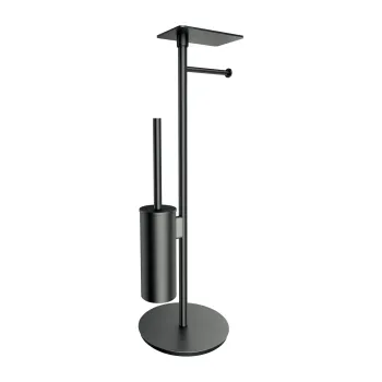 Tualetes papīra un birstes turētājs Omnires MODERN PROJECT, ar plauktu, montāžai pie sienas, birstēts grafīts MP60820GR