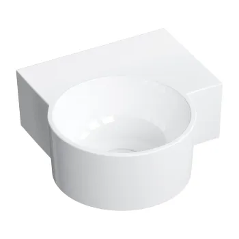 Vannas istabas izlietne Omnires OVO M+, montāžai uz virsmas vai pie sienas, labās puses, 33,5 × 34,5 cm, bez pārplūdes, spīdīga balta OVO335UWPBP