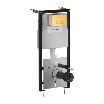Piekaramā tualetes poda montāžas rāmis OMNIRES ECO FLUSH SET STRONGFRAME ar Eco skalošanu, ar skalošanas vadības plāksni STEEL-R45, matēta zelta tonis