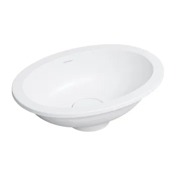 Vannas istabas izlietne Omnires SHELL M+, ārējie izmēri 45 × 32 cm, pabūvējama, bez pārplūdes, matēta balta SHELL380UPBM