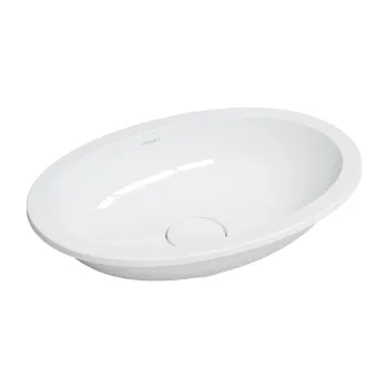 Vannas istabas izlietne Omnires SHELL M+, ārējie izmēri 55 × 38 cm, pabūvējama, bez pārplūdes, spīdīga balta SHELL480UPBP