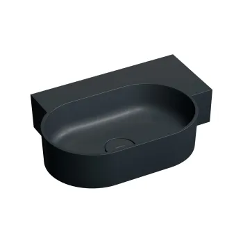Vannas istabas izlietne Omnires OVO M+, montāžai uz virsmas vai pie sienas, labās puses, 55,5 × 38,5 cm, bez pārplūdes, matēta lavas melna OVO555UWPBLV