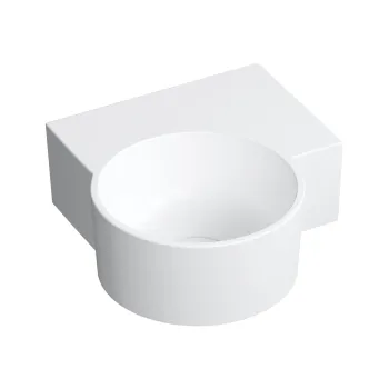 Vannas istabas izlietne Omnires OVO M+, montāžai uz virsmas vai pie sienas, labās puses, 33,5 × 34,5 cm, bez pārplūdes, matēta balta OVO335UWPBM