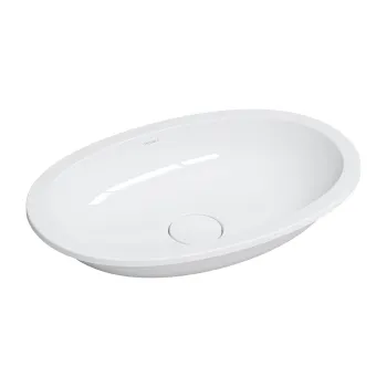 Vannas istabas izlietne Omnires SHELL M+, ārējie izmēri 60 × 40 cm, pabūvējama, bez pārplūdes, spīdīga balta SHELL540UPBP