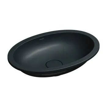Vannas istabas izlietne Omnires SHELL M+, ārējie izmēri 55 × 38 cm, pabūvējama, bez pārplūdes, matēta lavas melna SHELL480UPBLV
