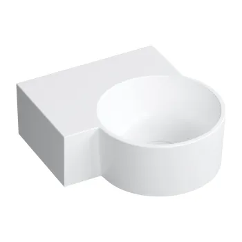 Vannas istabas izlietne Omnires OVO M+, montāžai uz virsmas vai pie sienas, kreisās puses, 33,5 × 34,5 cm, bez pārplūdes, matēta balta OVO335UWLBM